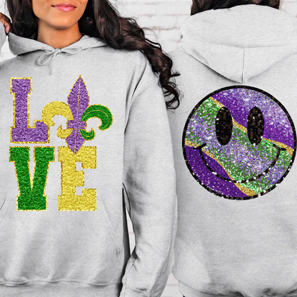 Mardi Gras LOVE Smiley Face Hoodie Sweatshirt