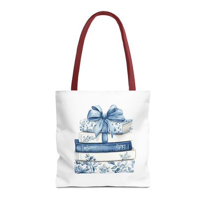 Blue Floral Book Stack Tote Bag