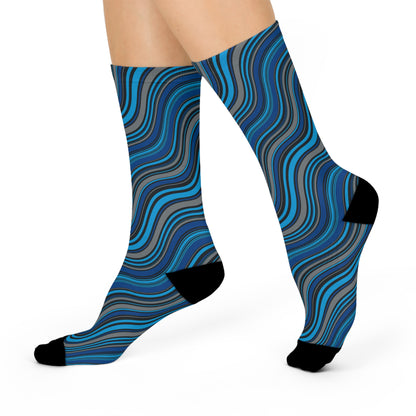Trendy Groovy Blue Cushioned Crew Socks
