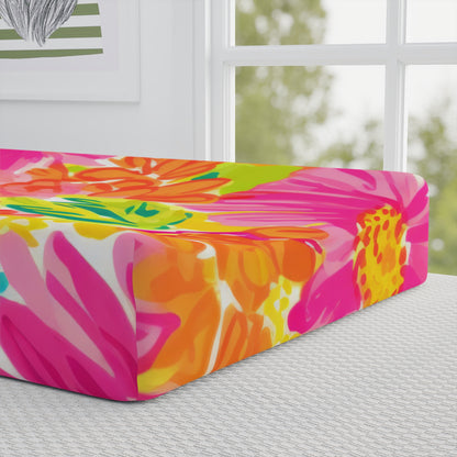 Bright Colorful Floral Baby Girl Changing Pad Cover