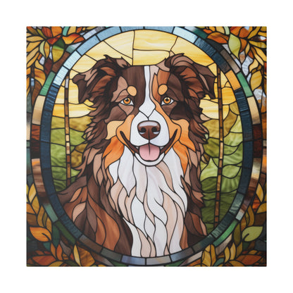 Stained Glass Australian Shepherd Dog Matte Canvas Wall Art