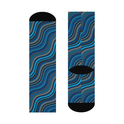 Trendy Groovy Blue Cushioned Crew Socks