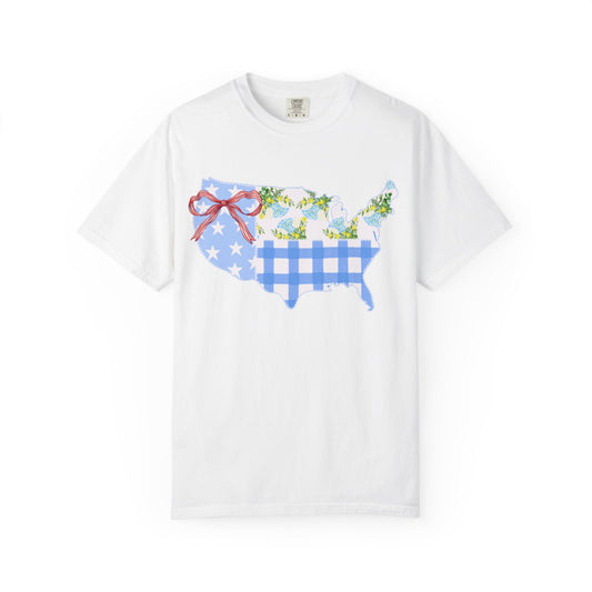 Quilted Patriotic USA Floral T-Shirt
