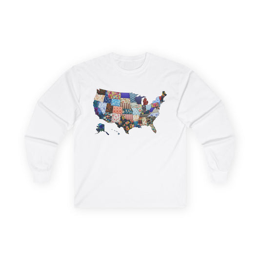 Patriotic USA Patchwork Long Sleeve Tee