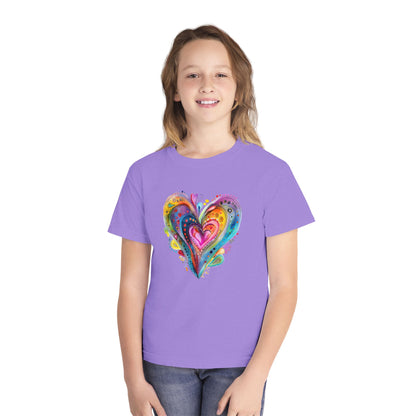Youth Tee — Colorful Watercolor Heart Graphic Kids T-Shirt