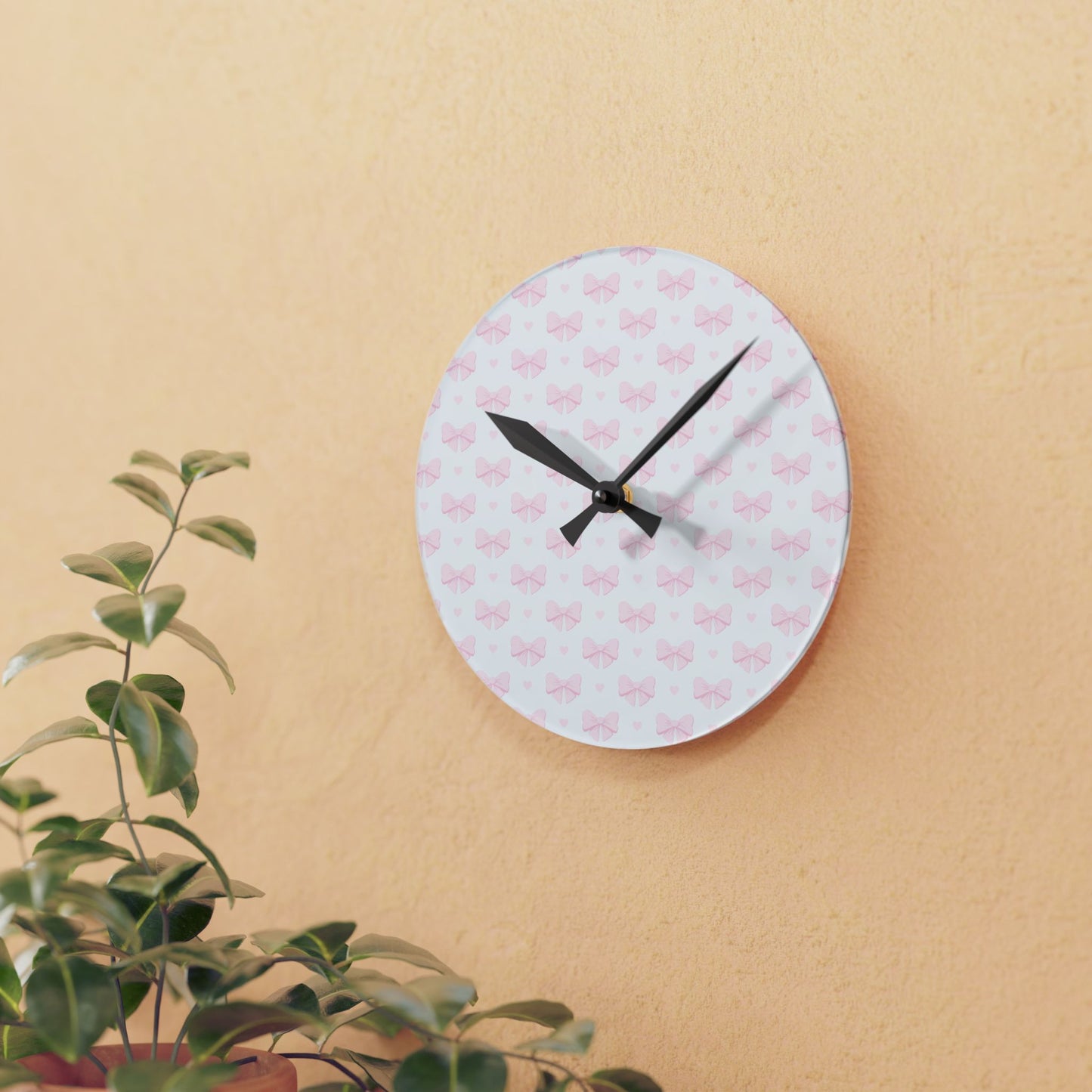 Coquette Pink Bow Acrylic Wall Clock