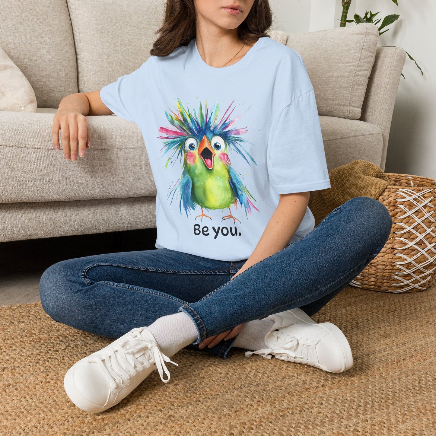 Colorful Quirky Bird Design with "Be you."