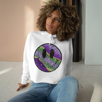 Mardi Gras Smiley Face Crop Hoodie