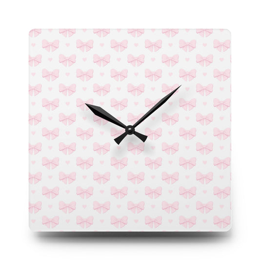 Coquette Pink Bow Acrylic Wall Clock