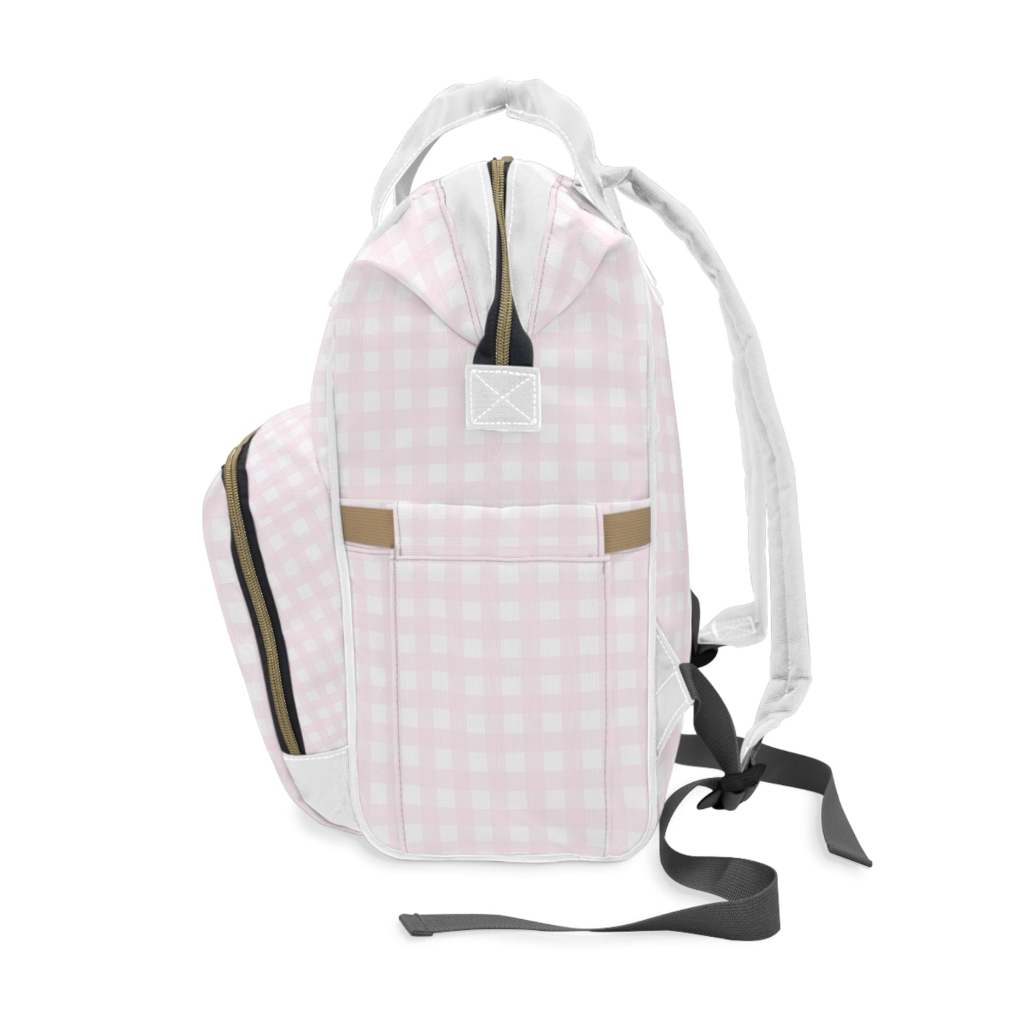 Pink and White Plaid Coquette Multifunctional Diaper Backpack