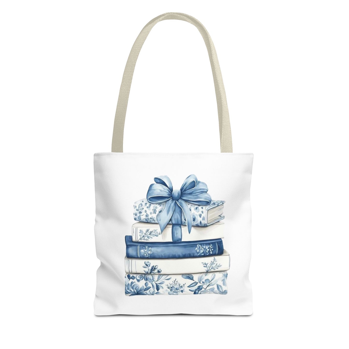 Blue Floral Book Stack Tote Bag