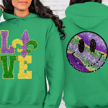 Mardi Gras LOVE Smiley Face Hoodie Sweatshirt