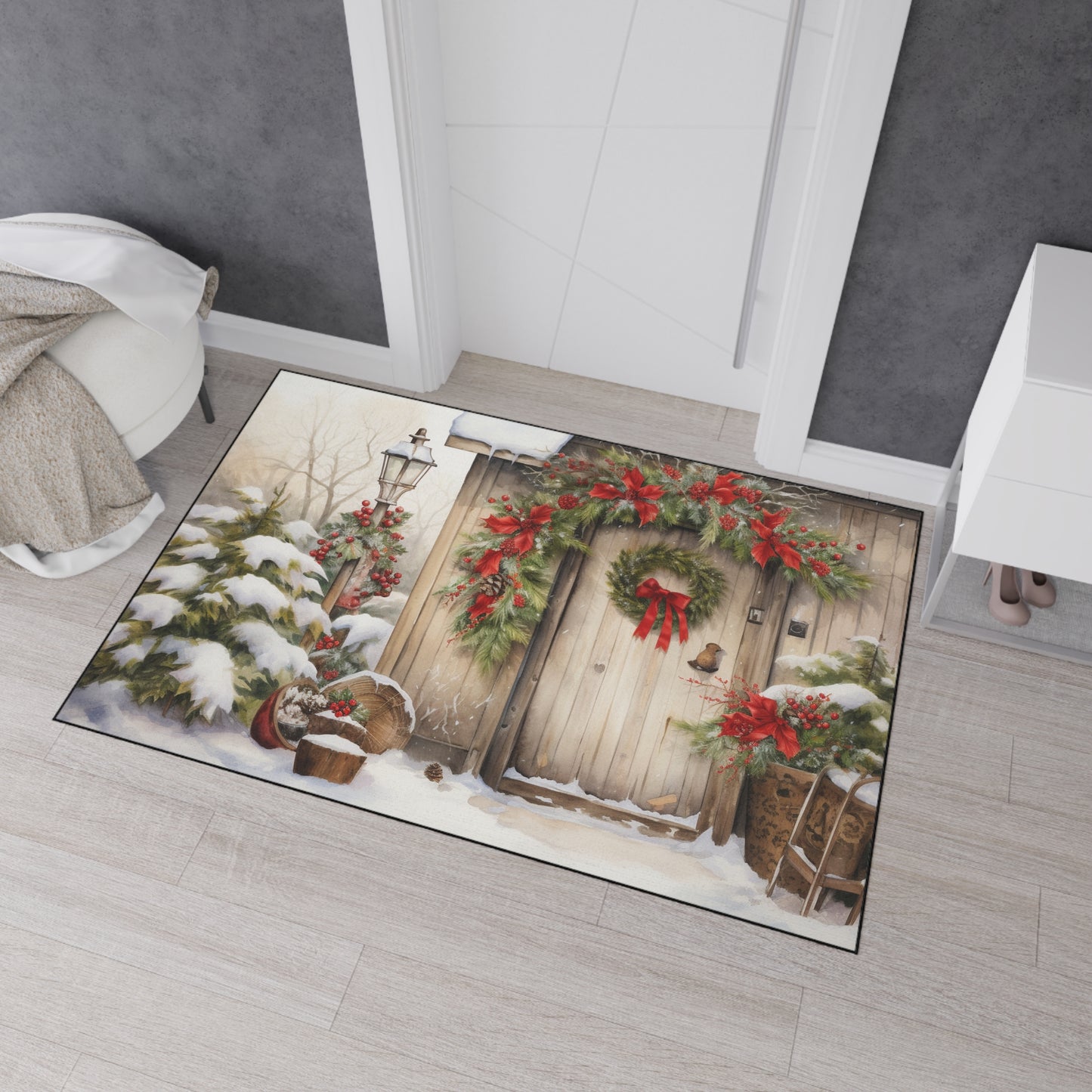 Snowy Cottage Floor Mat