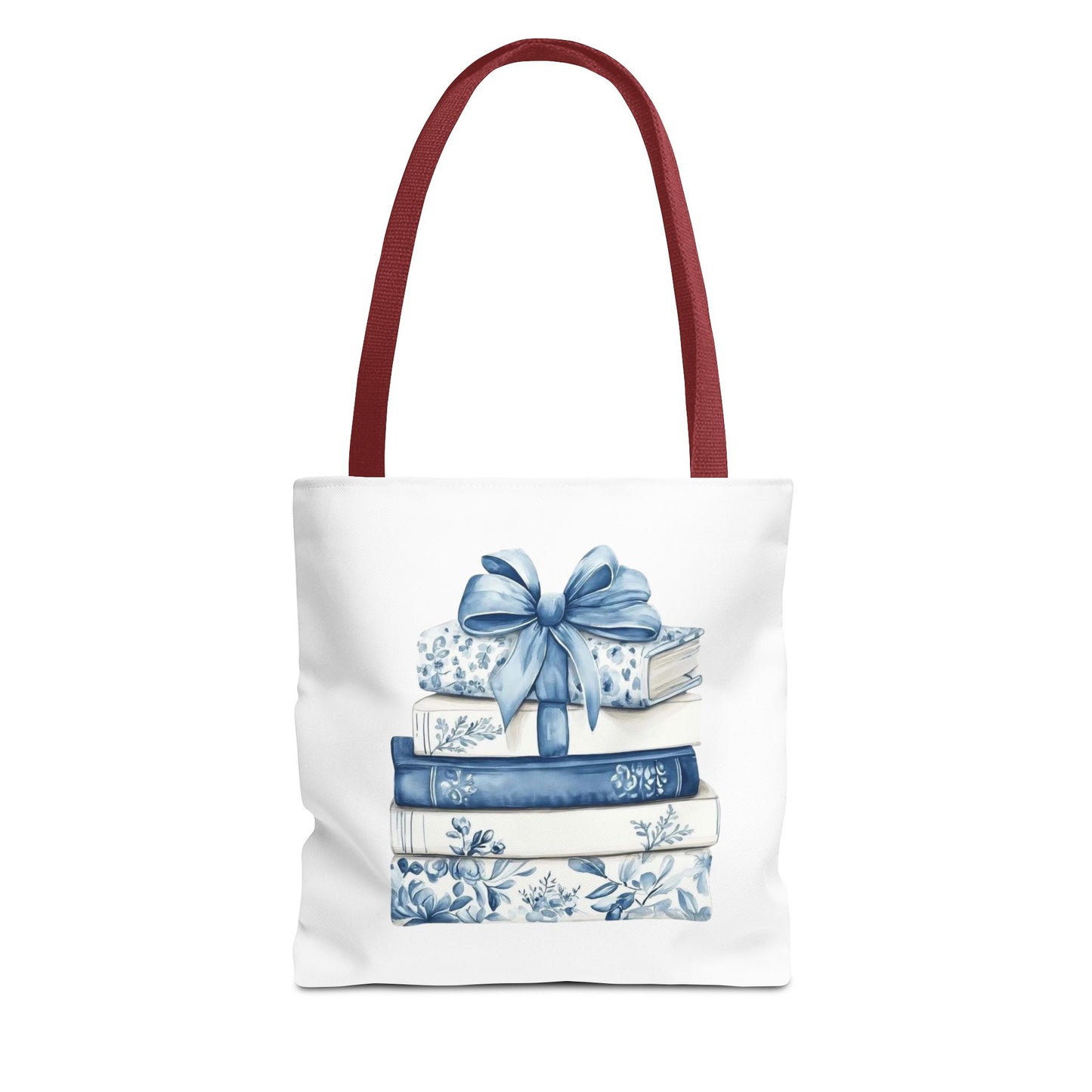 Blue Floral Book Stack Tote Bag