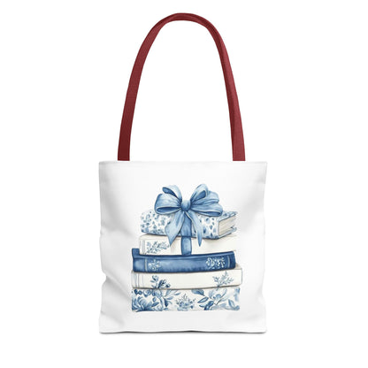Blue Floral Book Stack Tote Bag