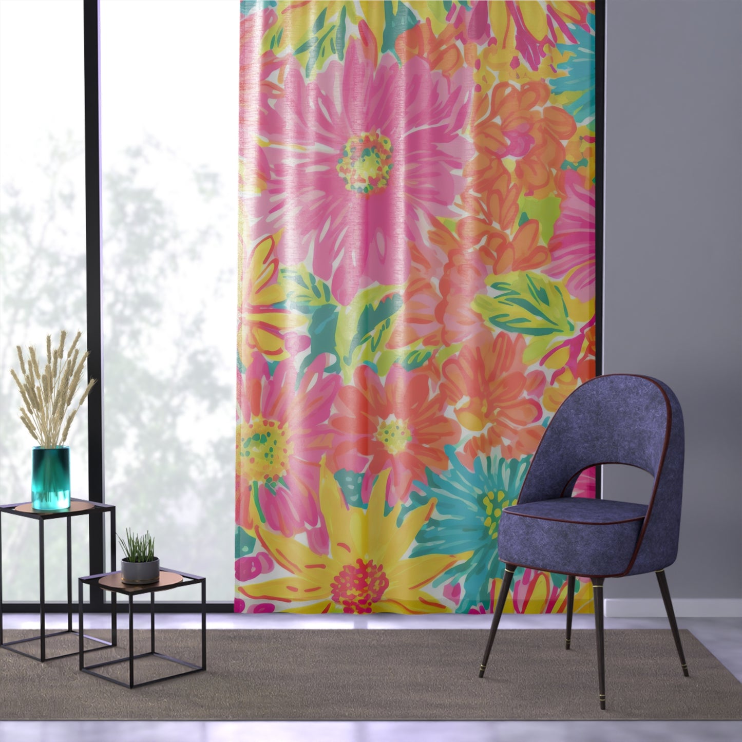 Floral Hot Pink Window Curtain