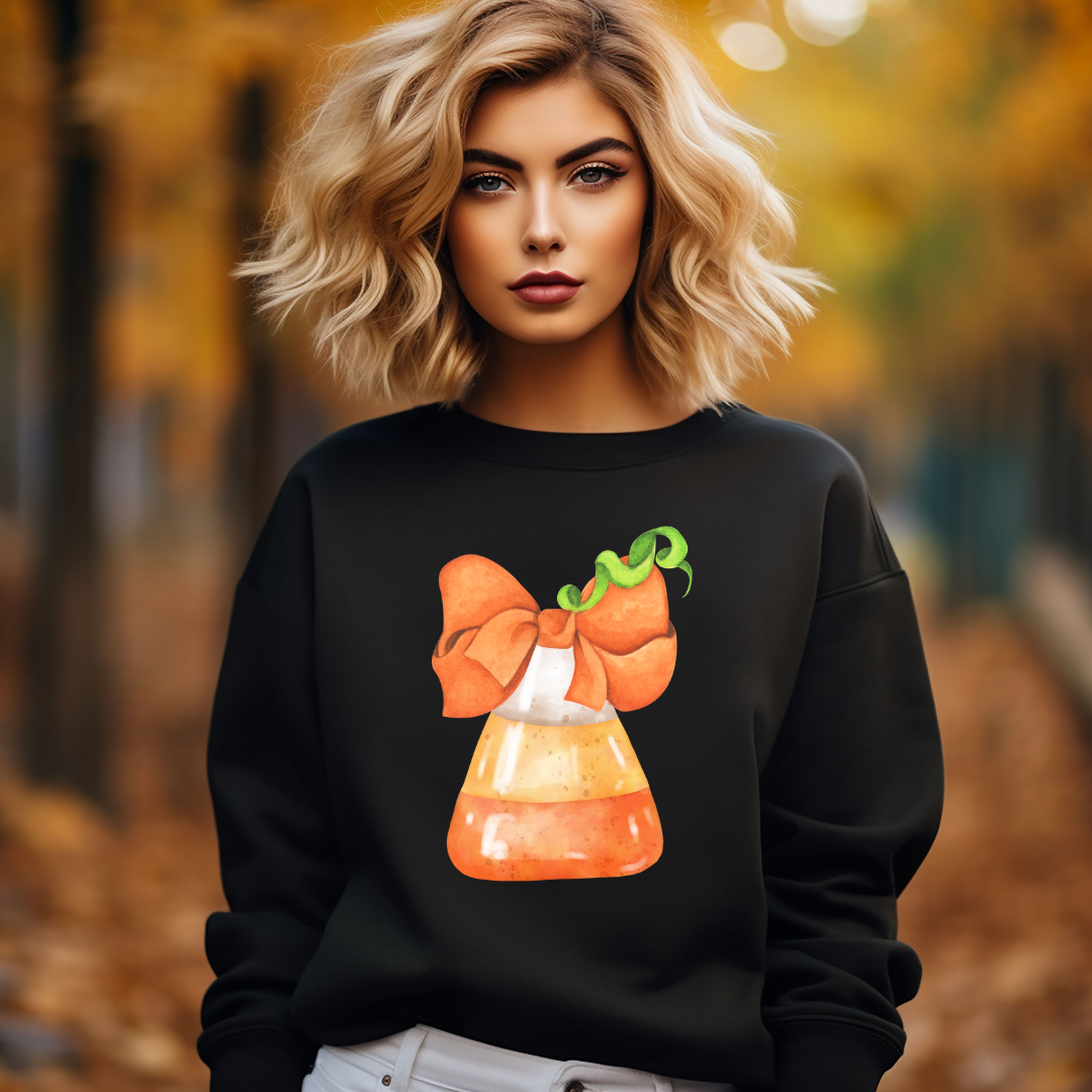 Candy Corn Coquette Halloween Sweatshirt