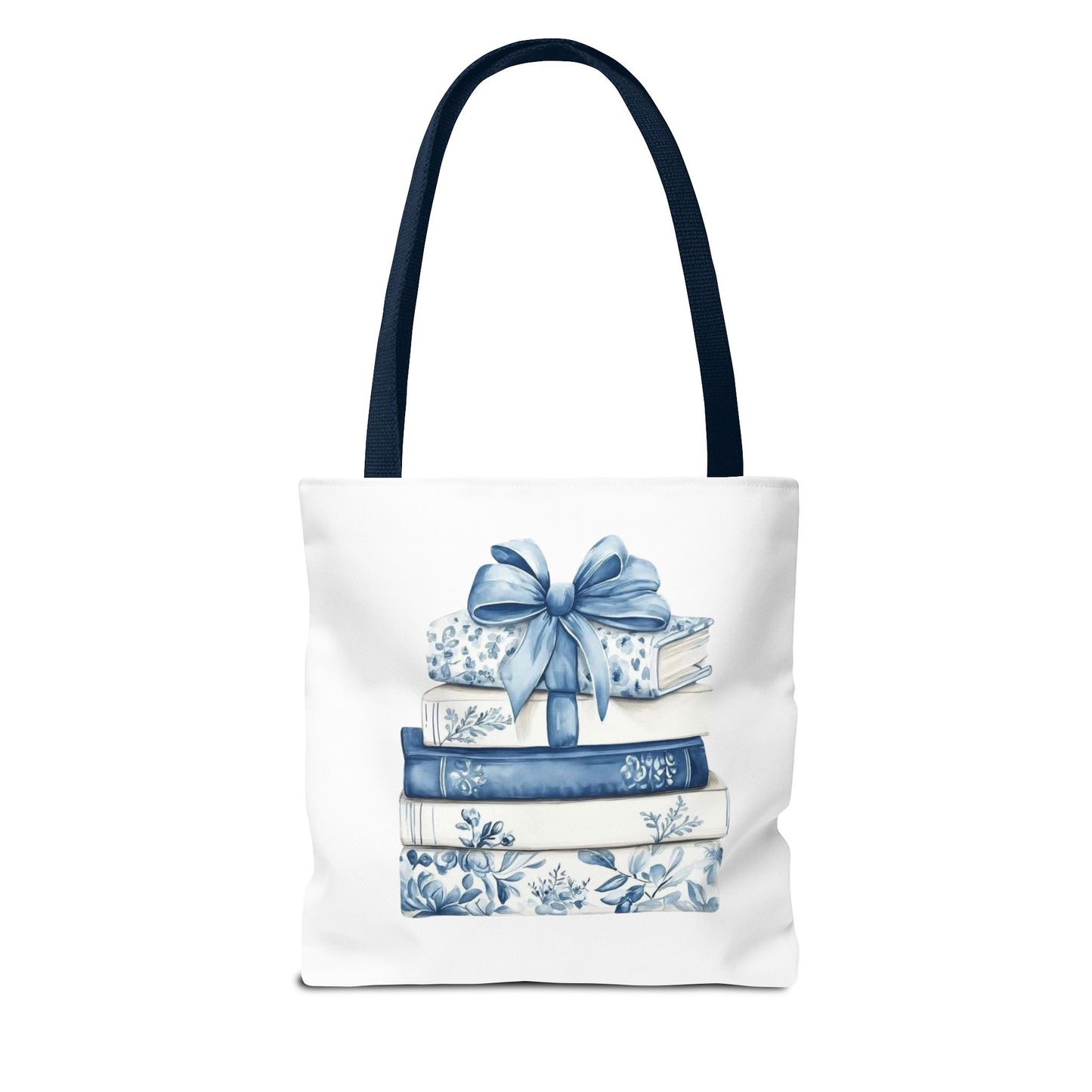 Blue Floral Book Stack Tote Bag