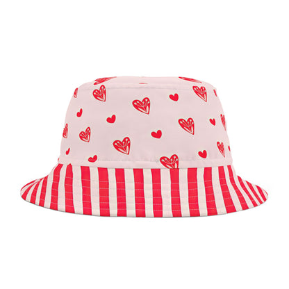 Heart and Stripes Red Bucket Hat