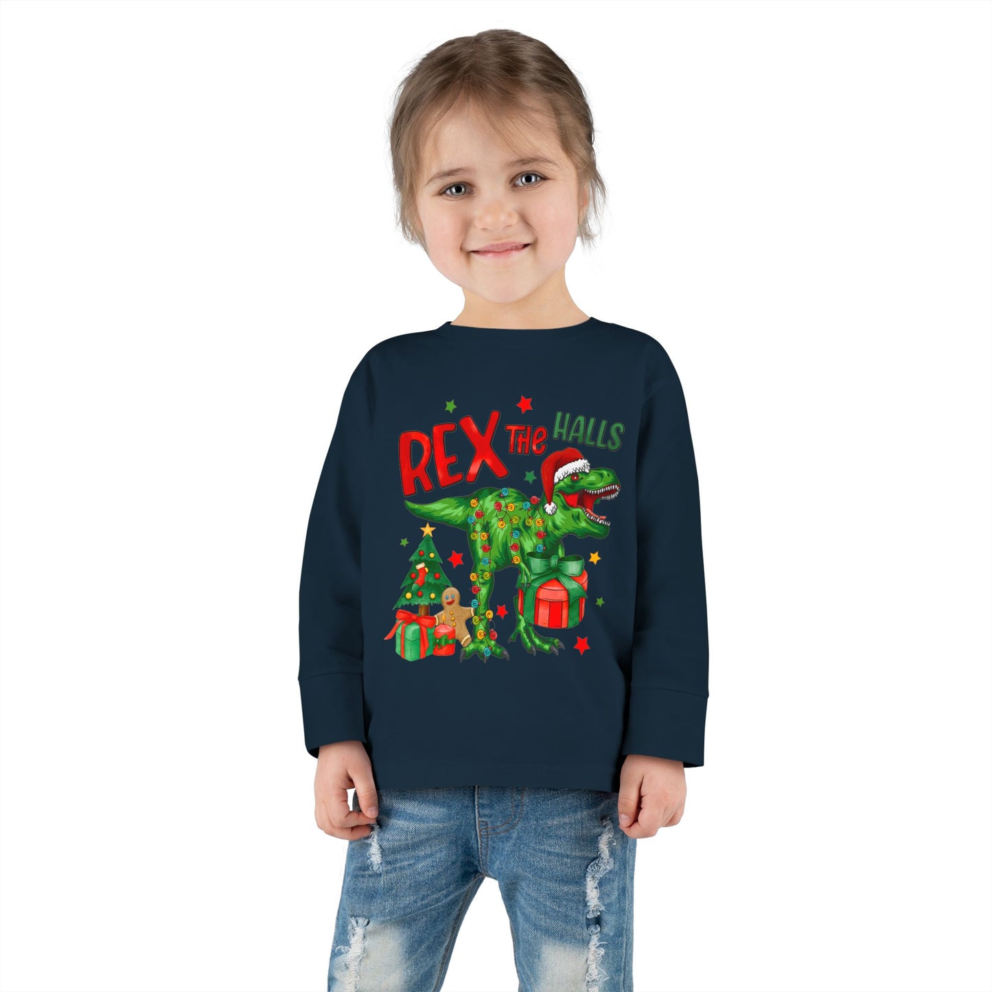 Rex the Halls Christmas Toddler Long Sleeve Tee