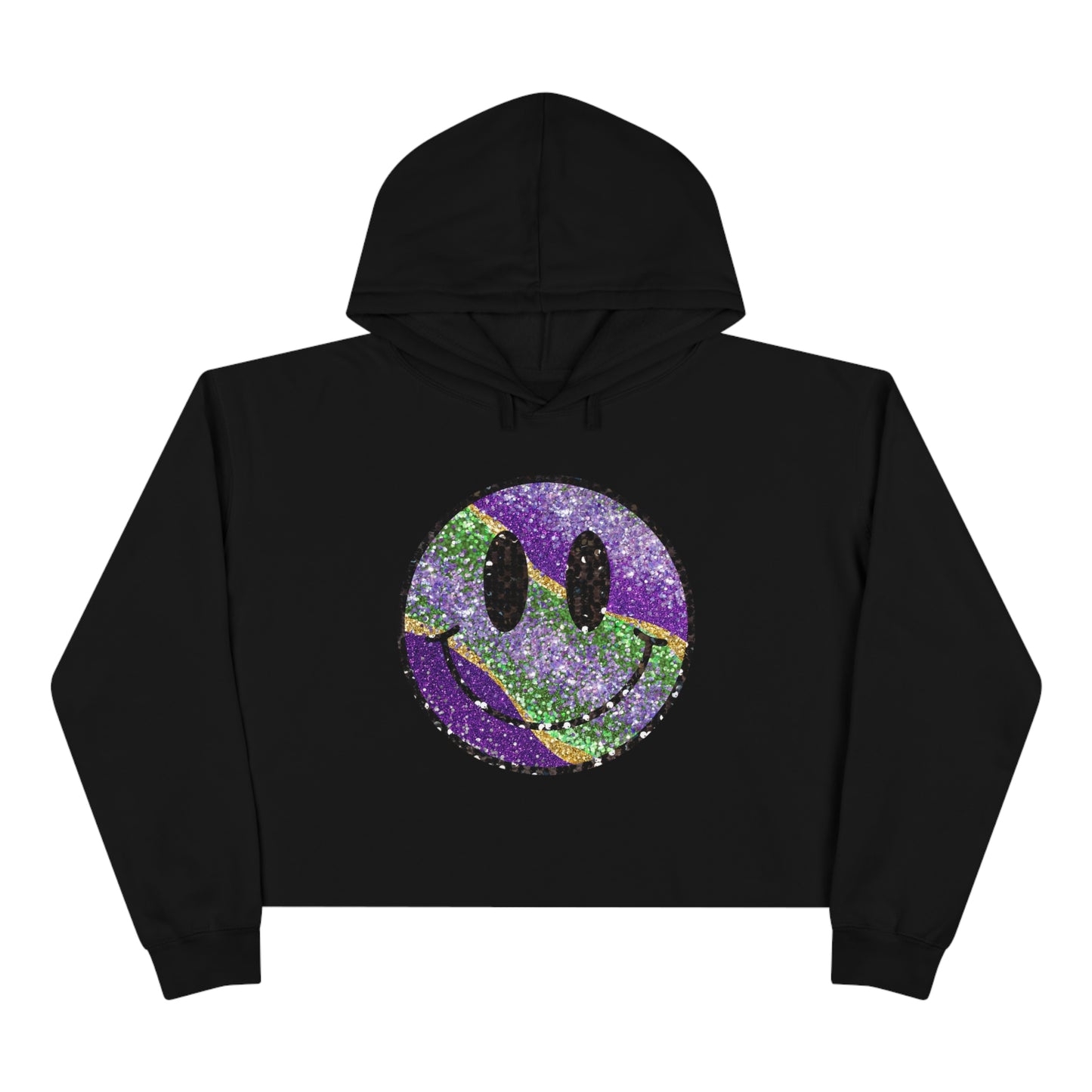 Mardi Gras Smiley Face Crop Hoodie