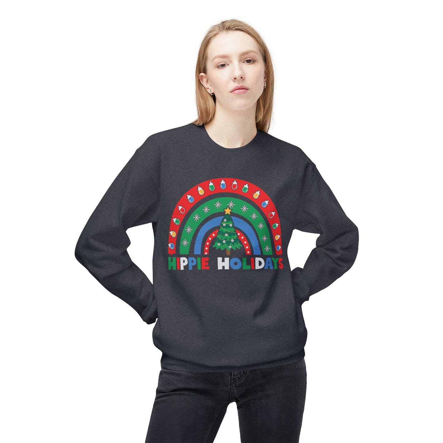 Retro Rainbow Hippie Holidays Crewneck Sweatshirt
