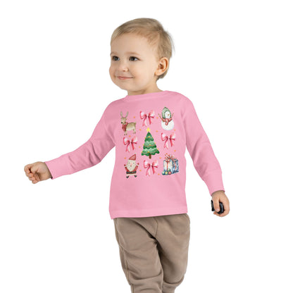 Christmas Watercolor Coquette Toddler Long Sleeve Tee