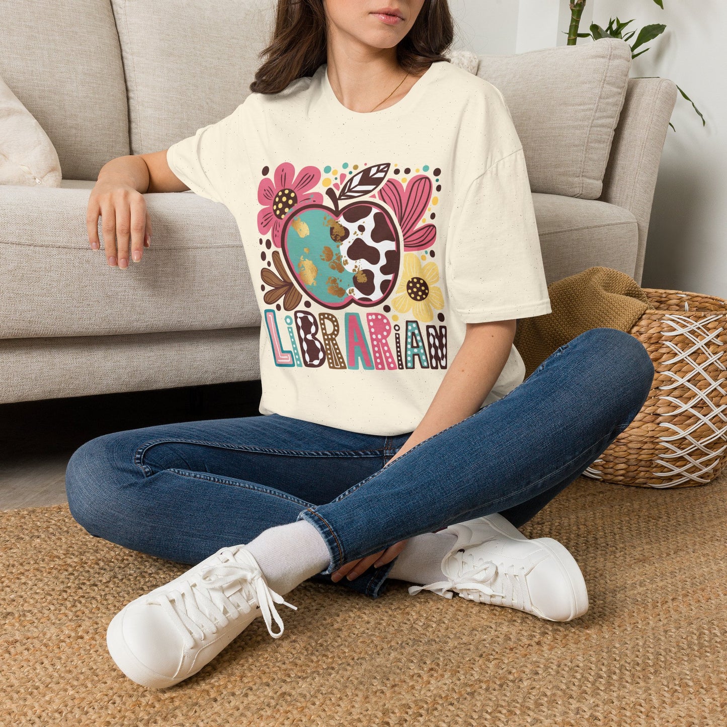 Librarian Floral Heart T‑Shirt