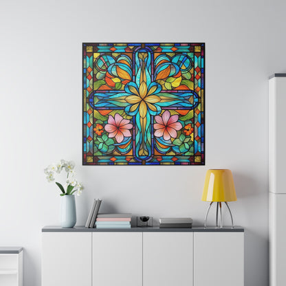 Stained Glass Cross Wall Art Matte Canvas