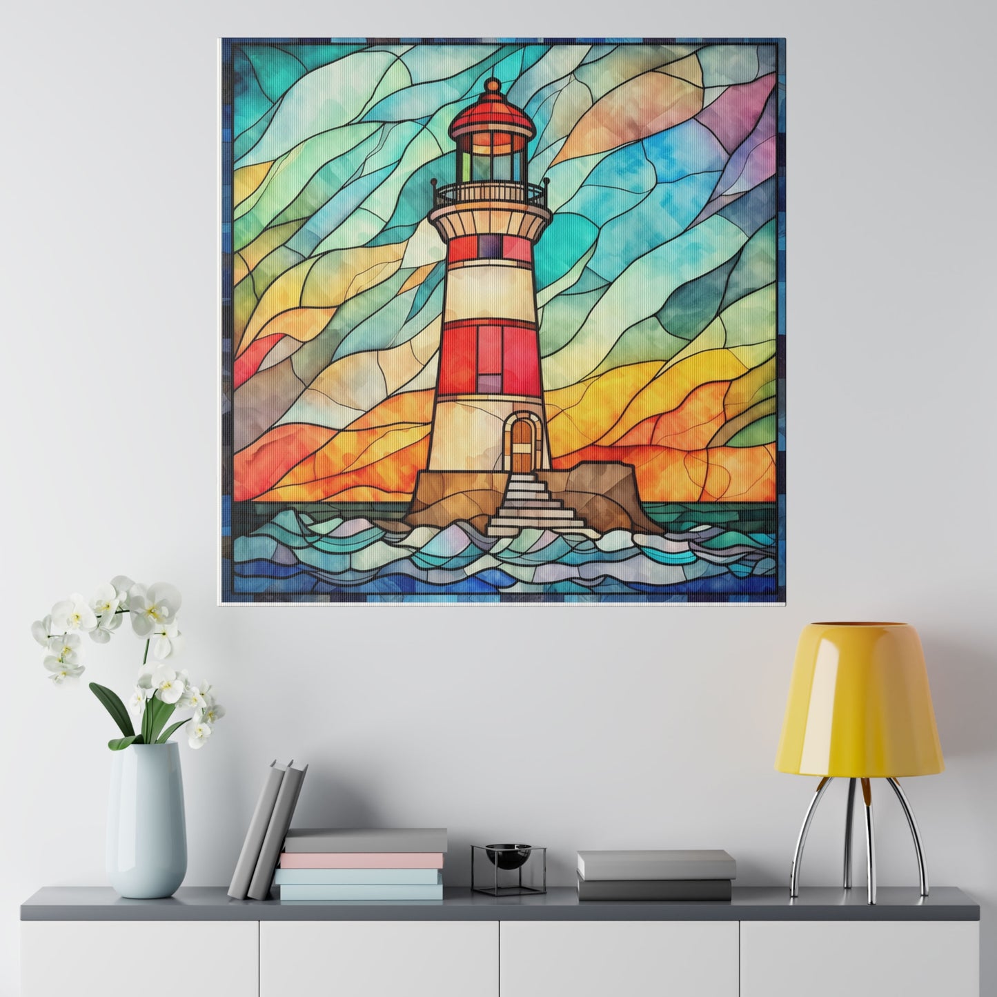 Stained Glass Lighthouse Wall Art Matte Canvas