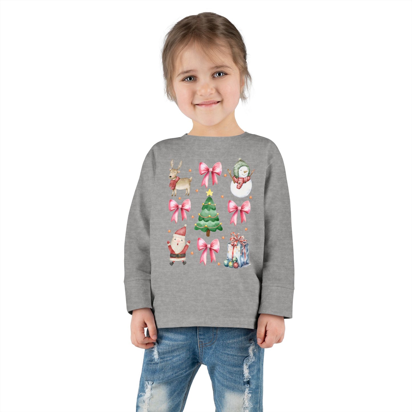 Christmas Watercolor Coquette Toddler Long Sleeve Tee