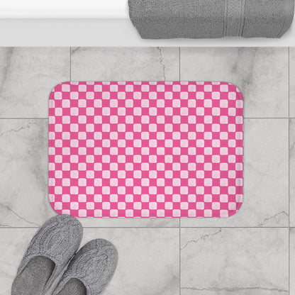 Pink Checkered Bath Mat