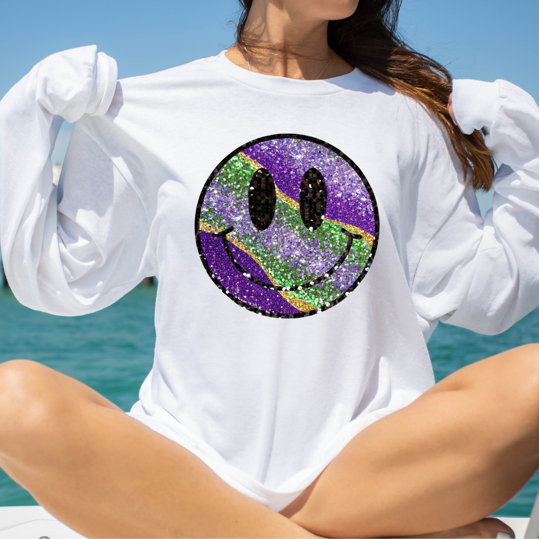 Mardi Gras Smiley Face Long Sleeve Tee