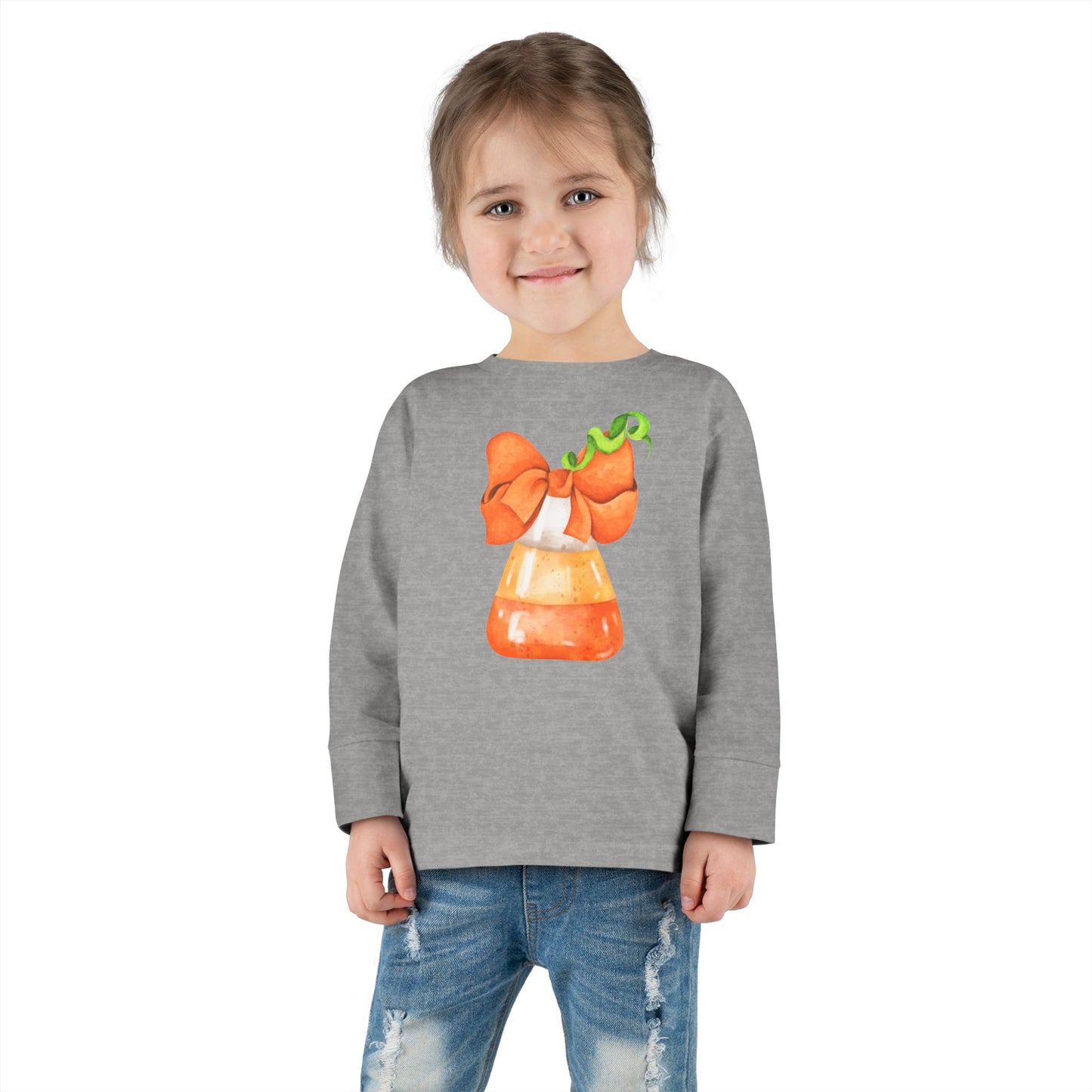 Candy Corn Coquette Halloween Toddler Long Sleeve Tee