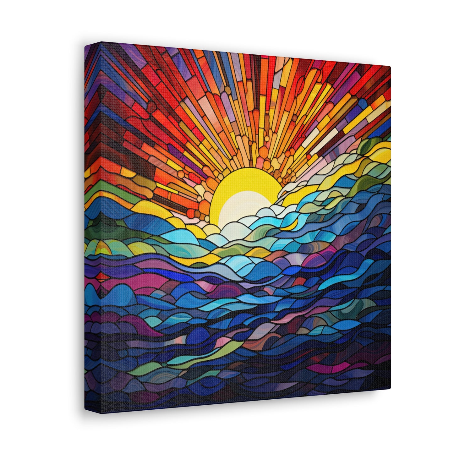 Faux Stained Glass Sunrise on the Ocean Canvas Gallery Wraps