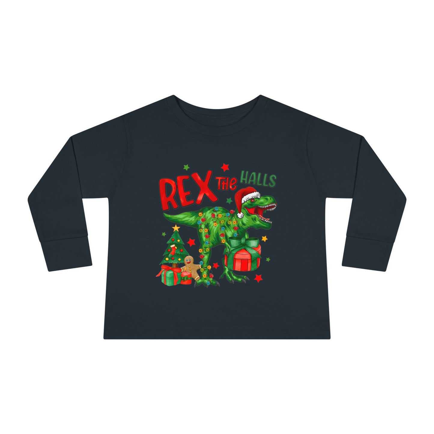 Rex the Halls Christmas Toddler Long Sleeve Tee