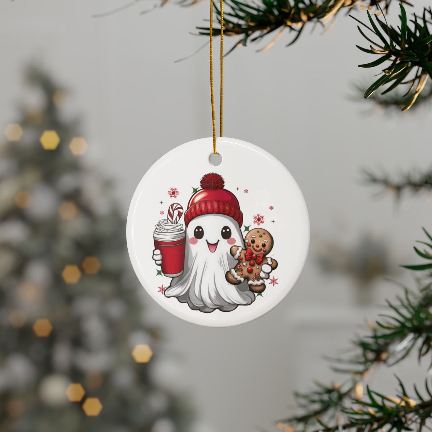 Christmas Ghost Ceramic Ornament