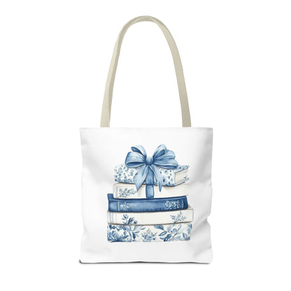 Blue Floral Book Stack Tote Bag