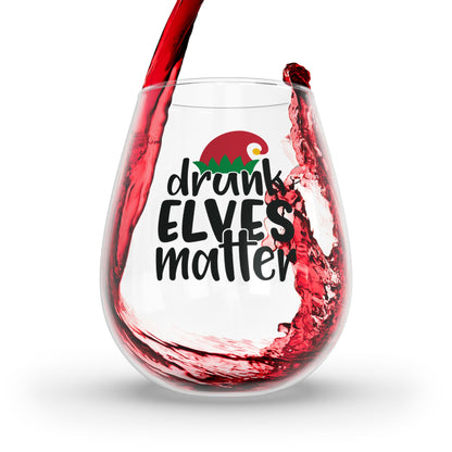 Drunk Elves Matter Christmas Stemless Wine Glass, 11.75oz