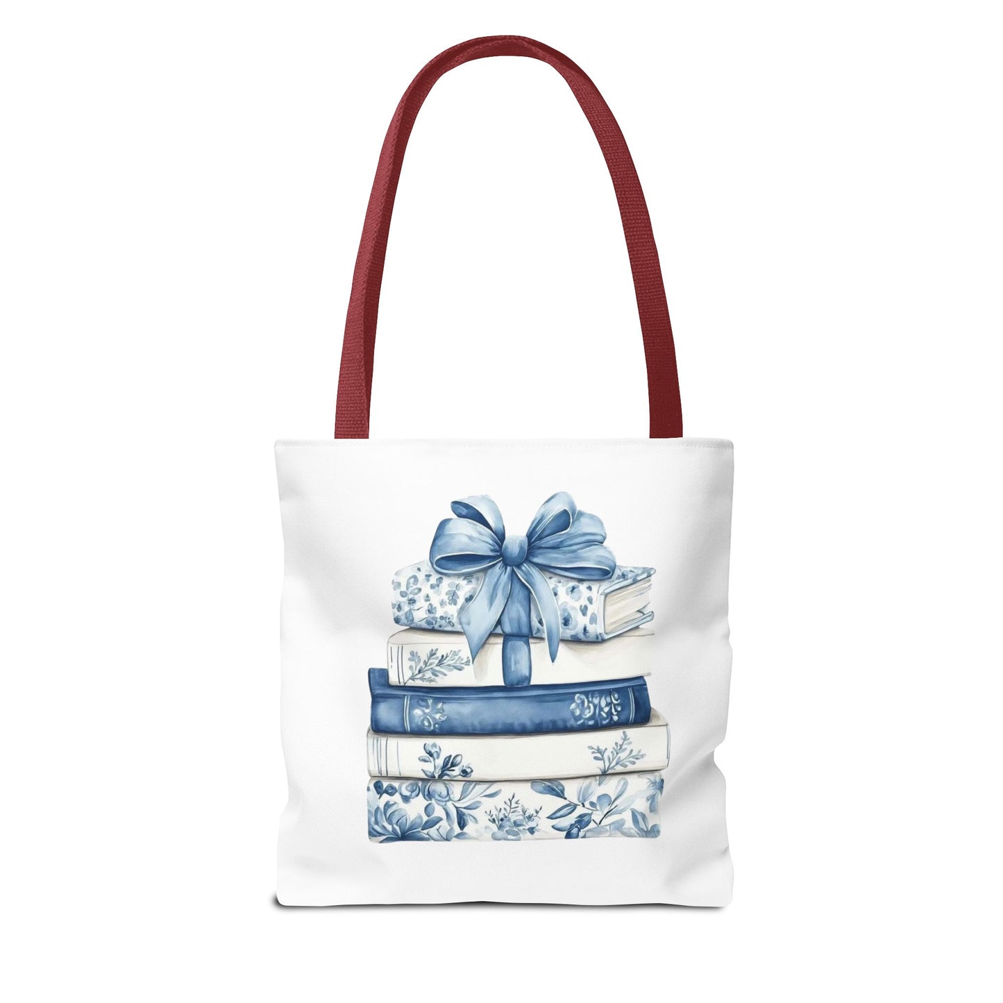 Blue Floral Book Stack Tote Bag