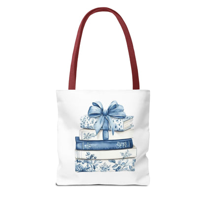 Blue Floral Book Stack Tote Bag