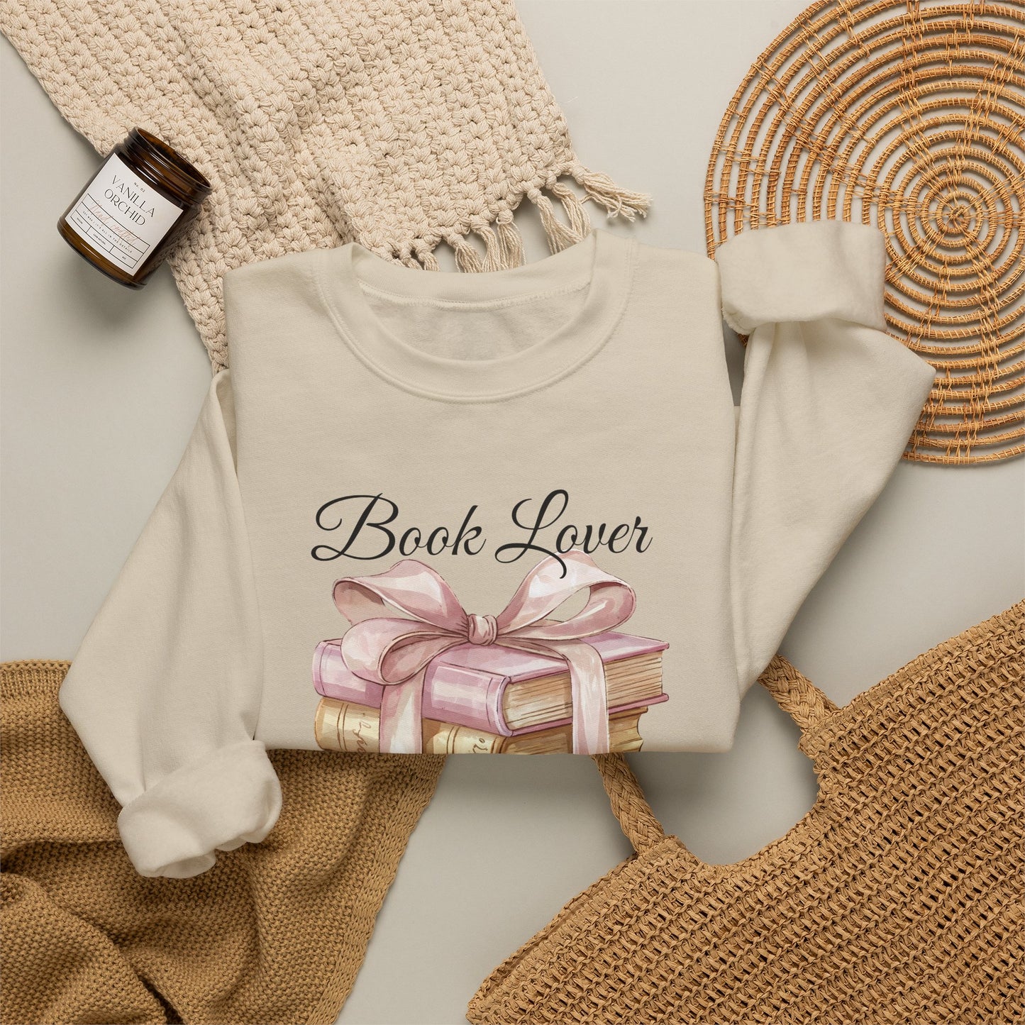 Book Lover Sweatshirt — Stack of Books with Ribbon Graphic