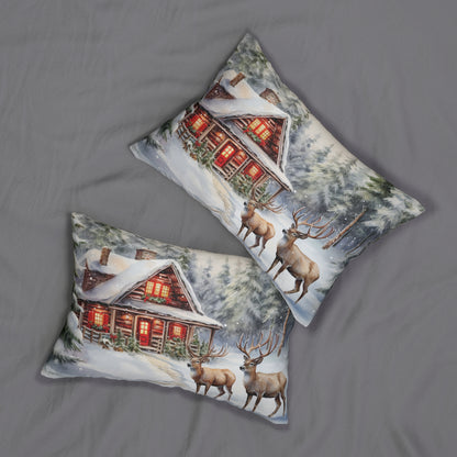 Snowy Cottage Lumbar Pillow