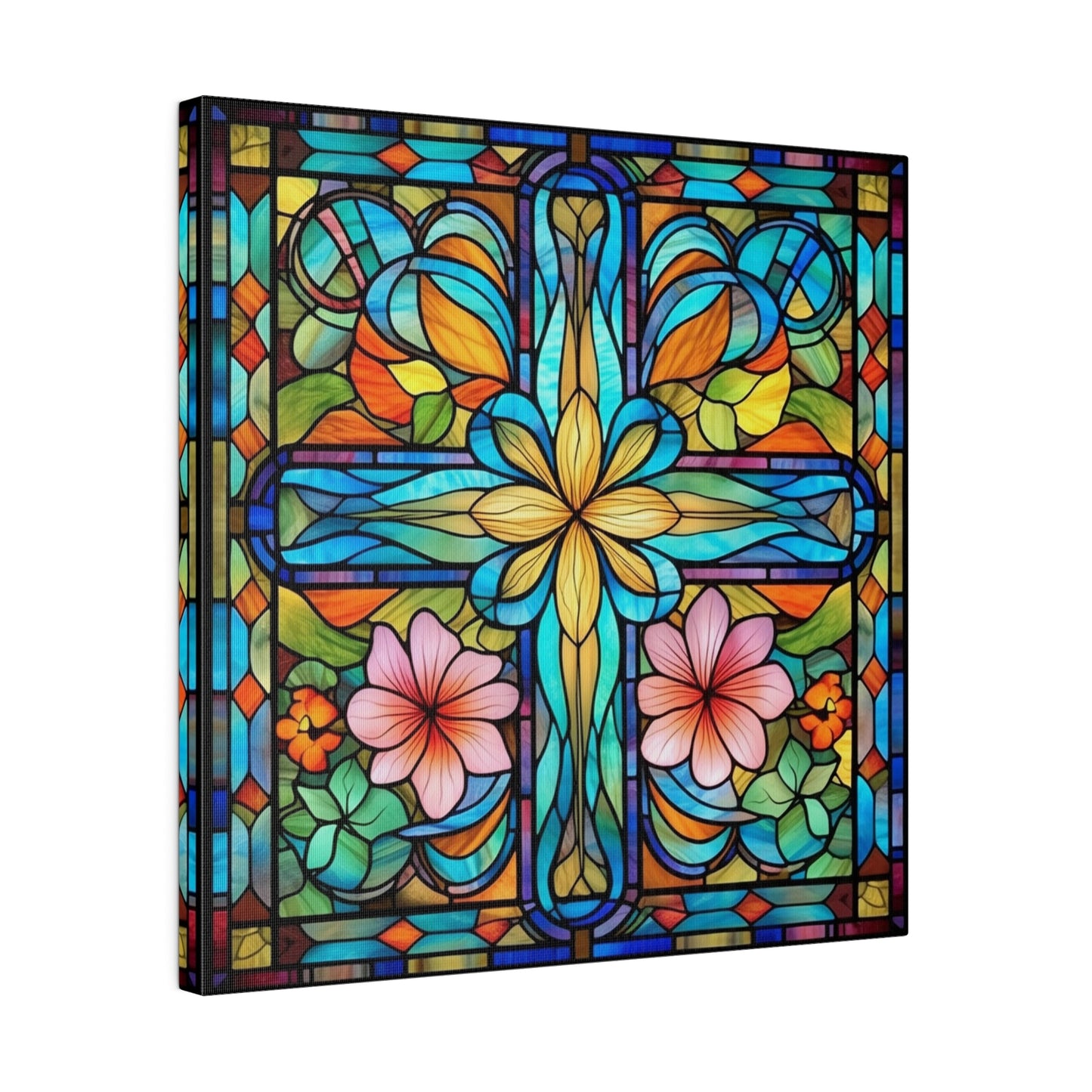 Stained Glass Cross Wall Art Matte Canvas