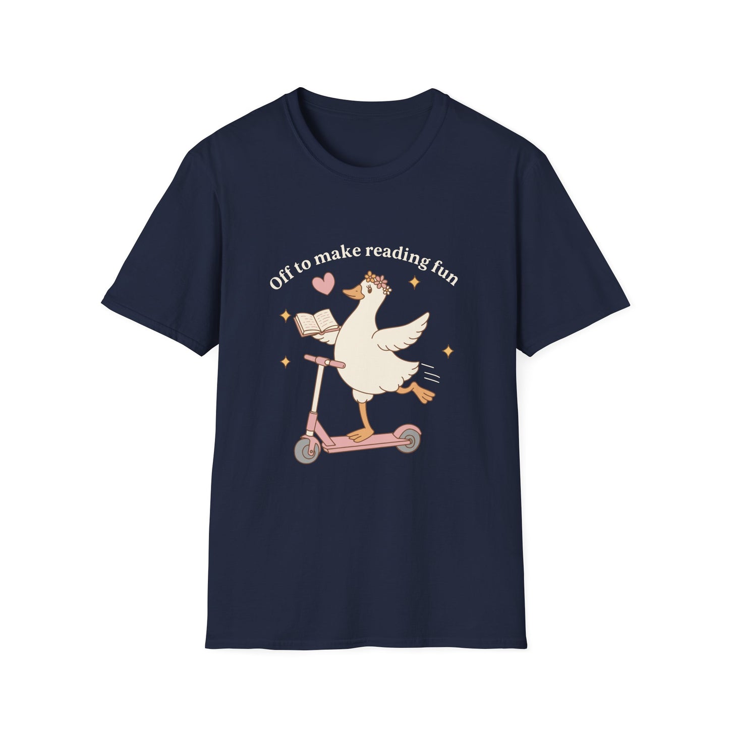 Reading Goose T‑Shirt — "Off to Make Reading Fun" Cute Book Lover Tee