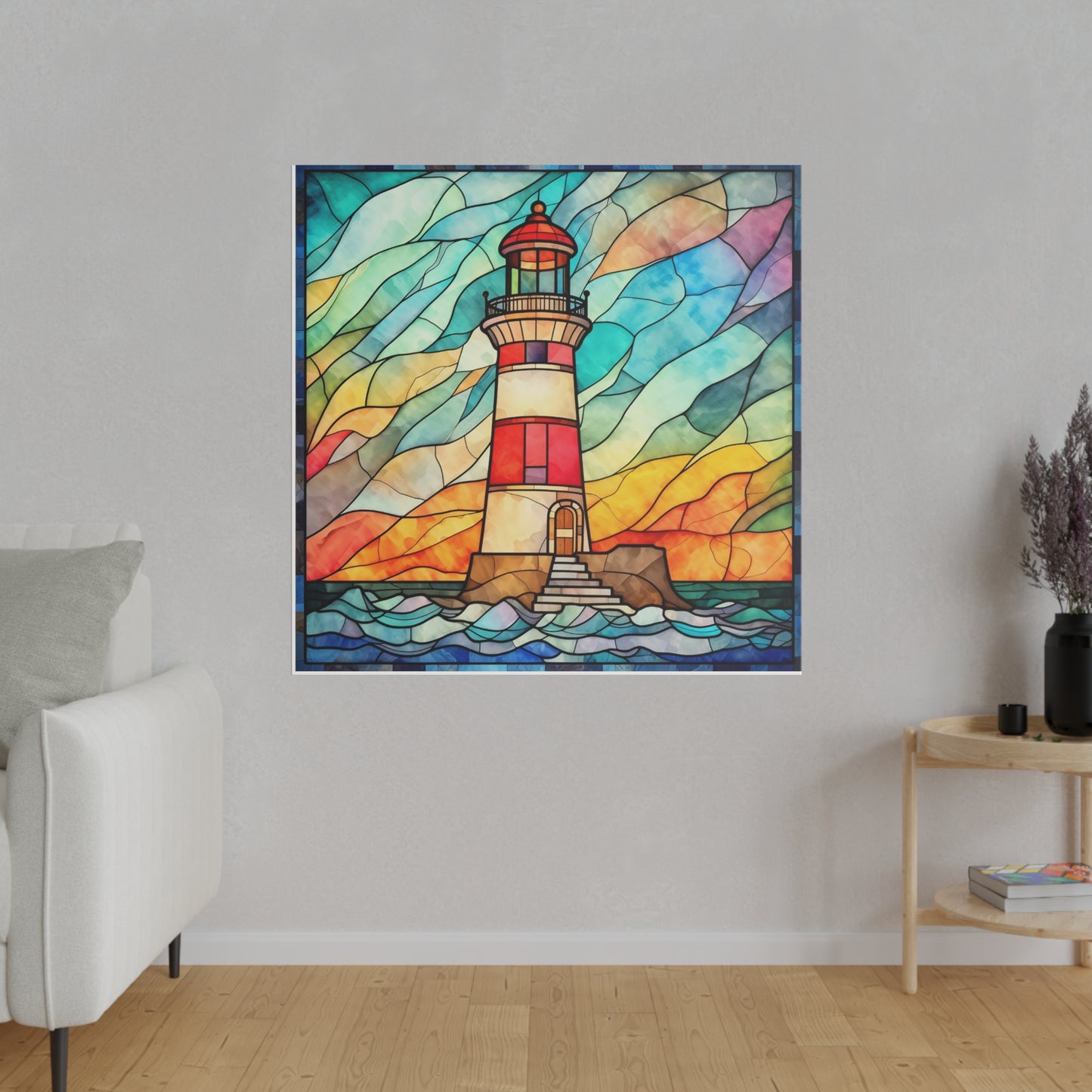 Stained Glass Lighthouse Wall Art Matte Canvas