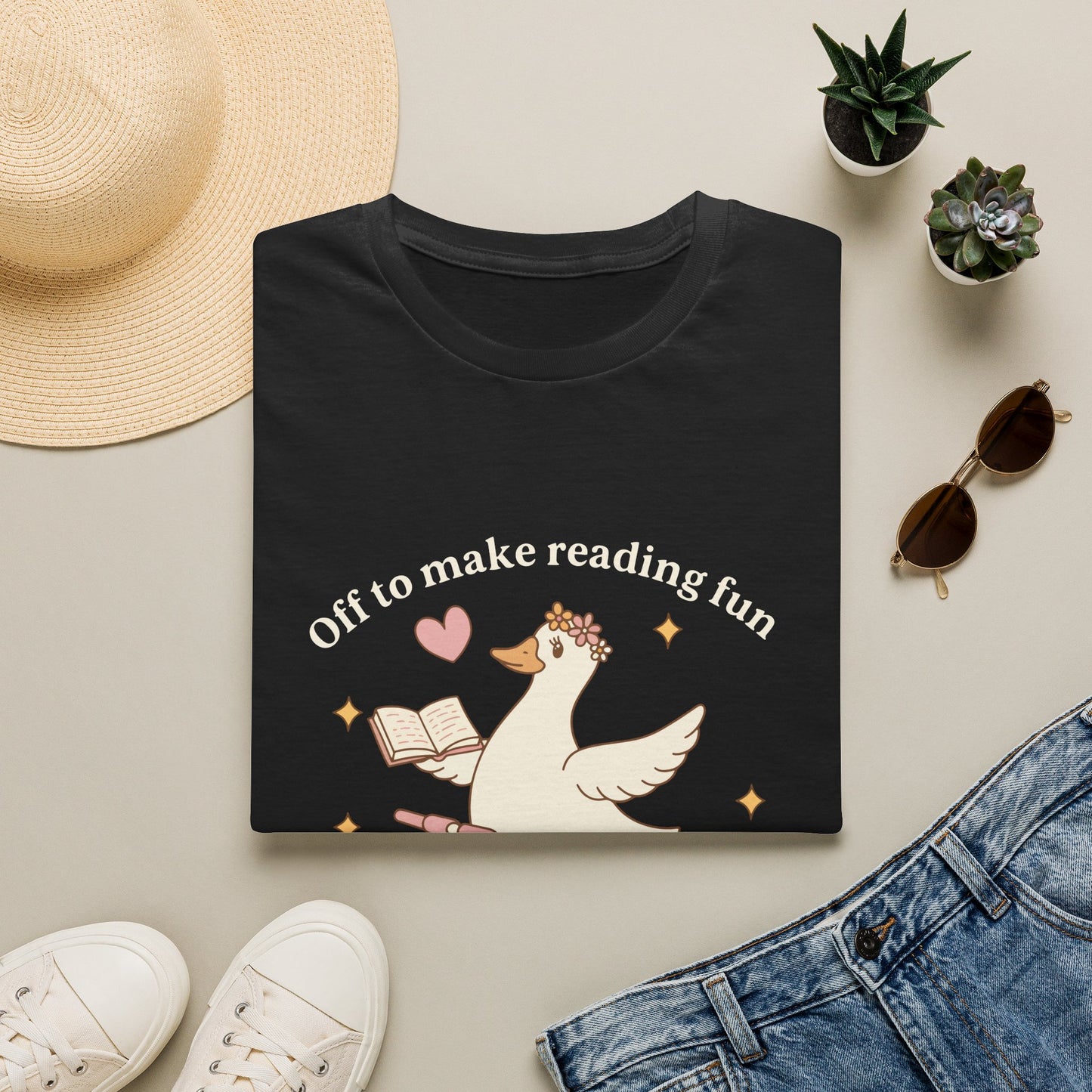 Reading Goose T‑Shirt — "Off to Make Reading Fun" Cute Book Lover Tee