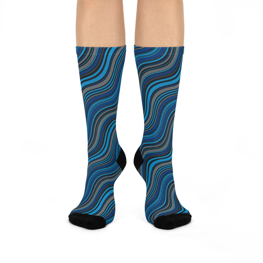 Trendy Groovy Blue Cushioned Crew Socks