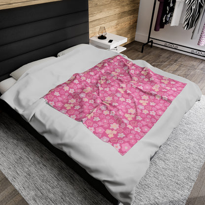 Pink Flower Velveteen Plush Blanket