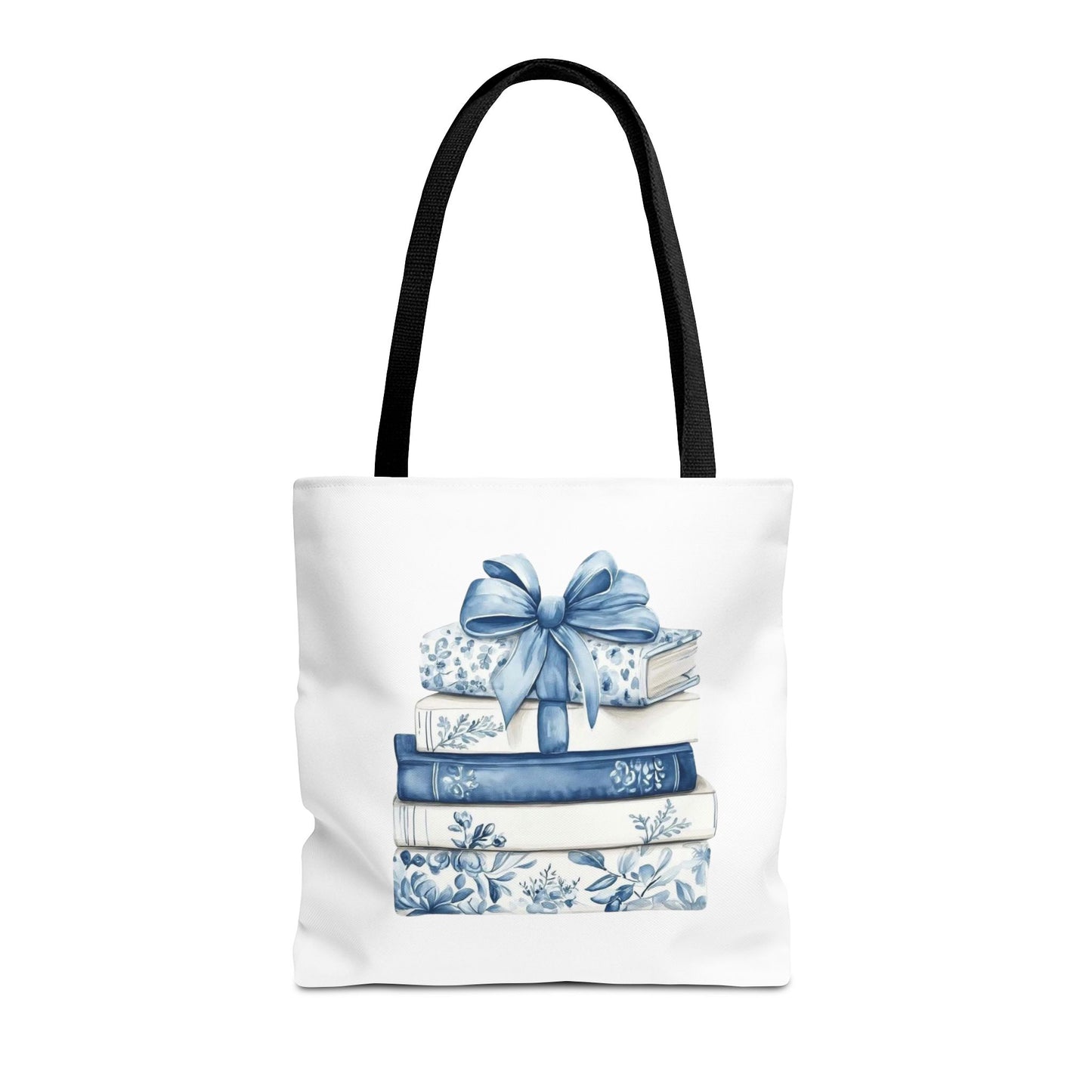 Blue Floral Book Stack Tote Bag